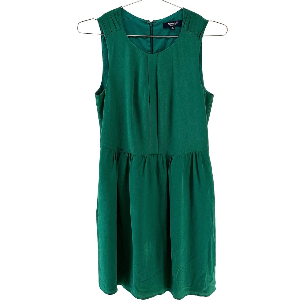 MADEWELL 100% Silk Shirred Scoop Neck Mini Dress‎ • 0 • Emerald green